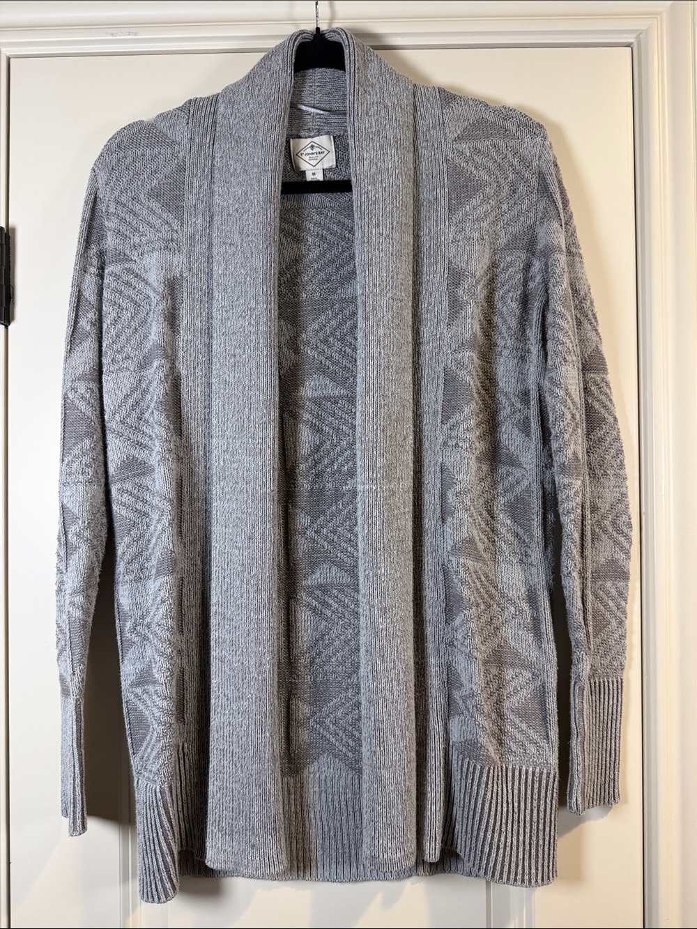 St. John's Bay Gray Open-Front Geometric Knit Cardigan - Size M